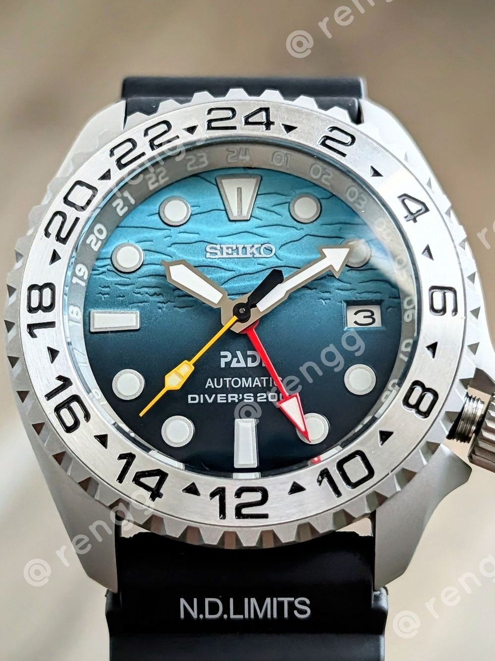 42mm Seiko GMT Men's Blue Sea Diver Automatic Mod Watch Sapphire Sandblasted